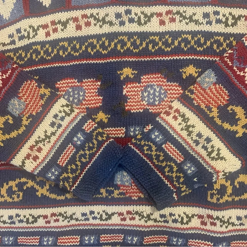 Talbots Americana Hearts Vintage 90s Linen Blend Hand Knit Cardigan Sweater - Picture 4 of 13